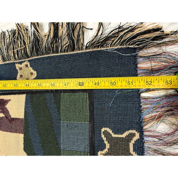 Vintage Christmas Tapestry Throw Blanket Teddy Train Soldiers Fringe Nostalgic - Picture 12 of 15